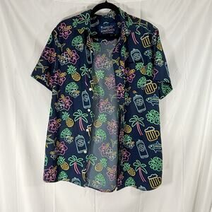 Simply Southern Men’s Hawaiian Button-Down – Blue Pineapple Palm, Medium